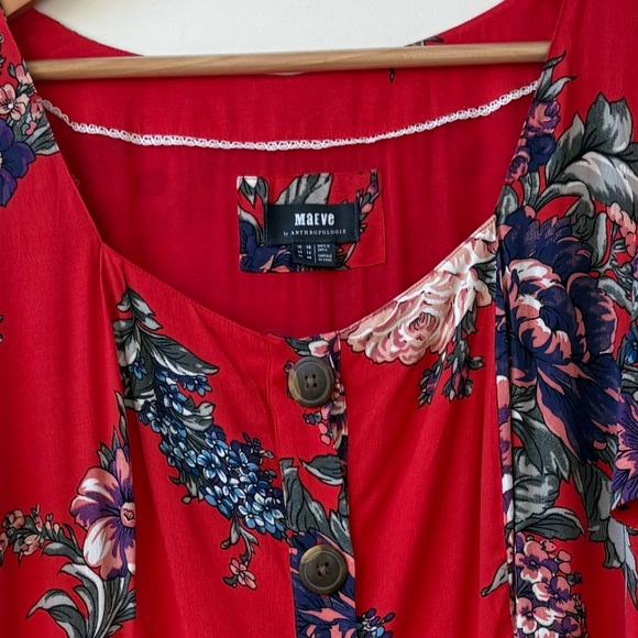 Anthropologie Maeve Red Floral Caldwell Dress - Picture 10 of 13